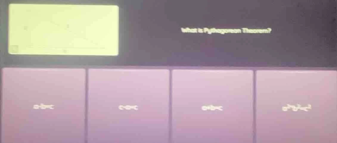 what is pythagorean theorem? a - b = c c - a = c a + b = c a² + b² = c²