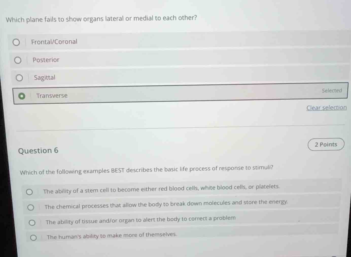which plane fails to show organs lateral or medial to each other? front…