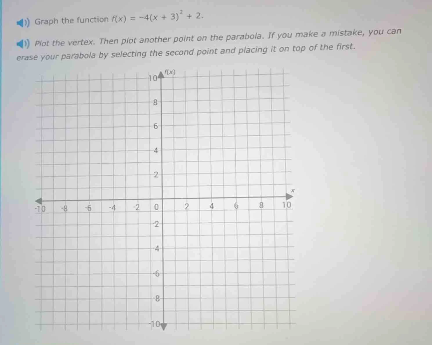 graph the function $f(x) = -4(x + 3)^{2} + 2$. plot the vertex. then pl…
