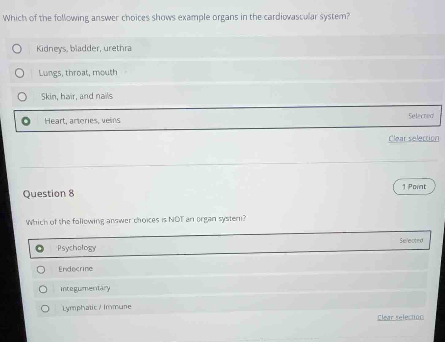 which of the following answer choices shows example organs in the cardi…