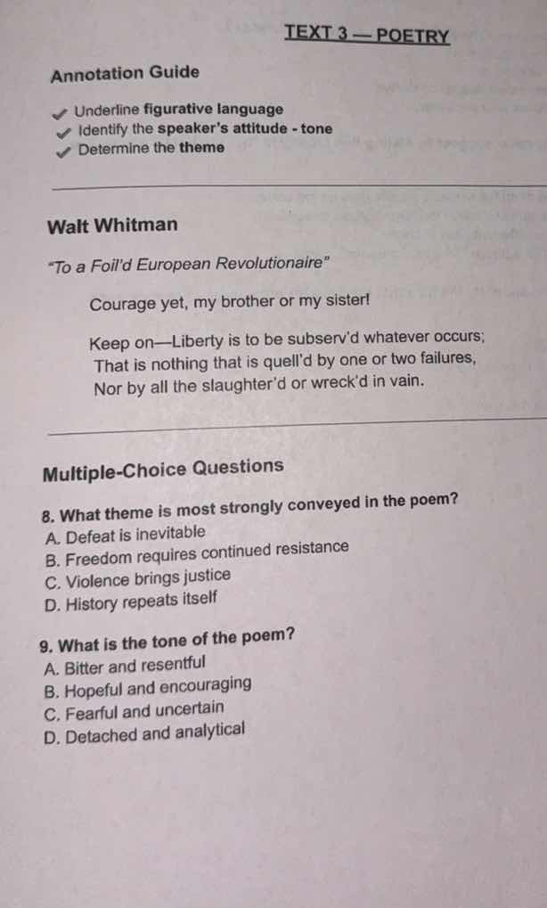 text 3 — poetry annotation guide ✓ underline figurative language ✓ iden…