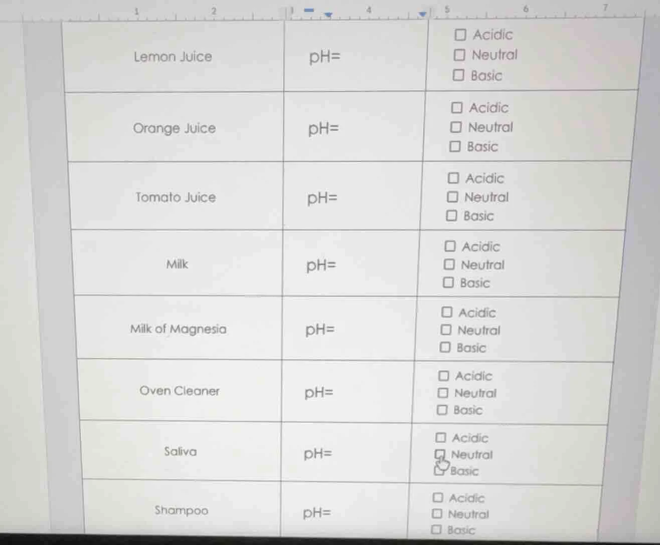 lemon juice ph= acidic neutral basic orange juice ph= acidic neutral ba…