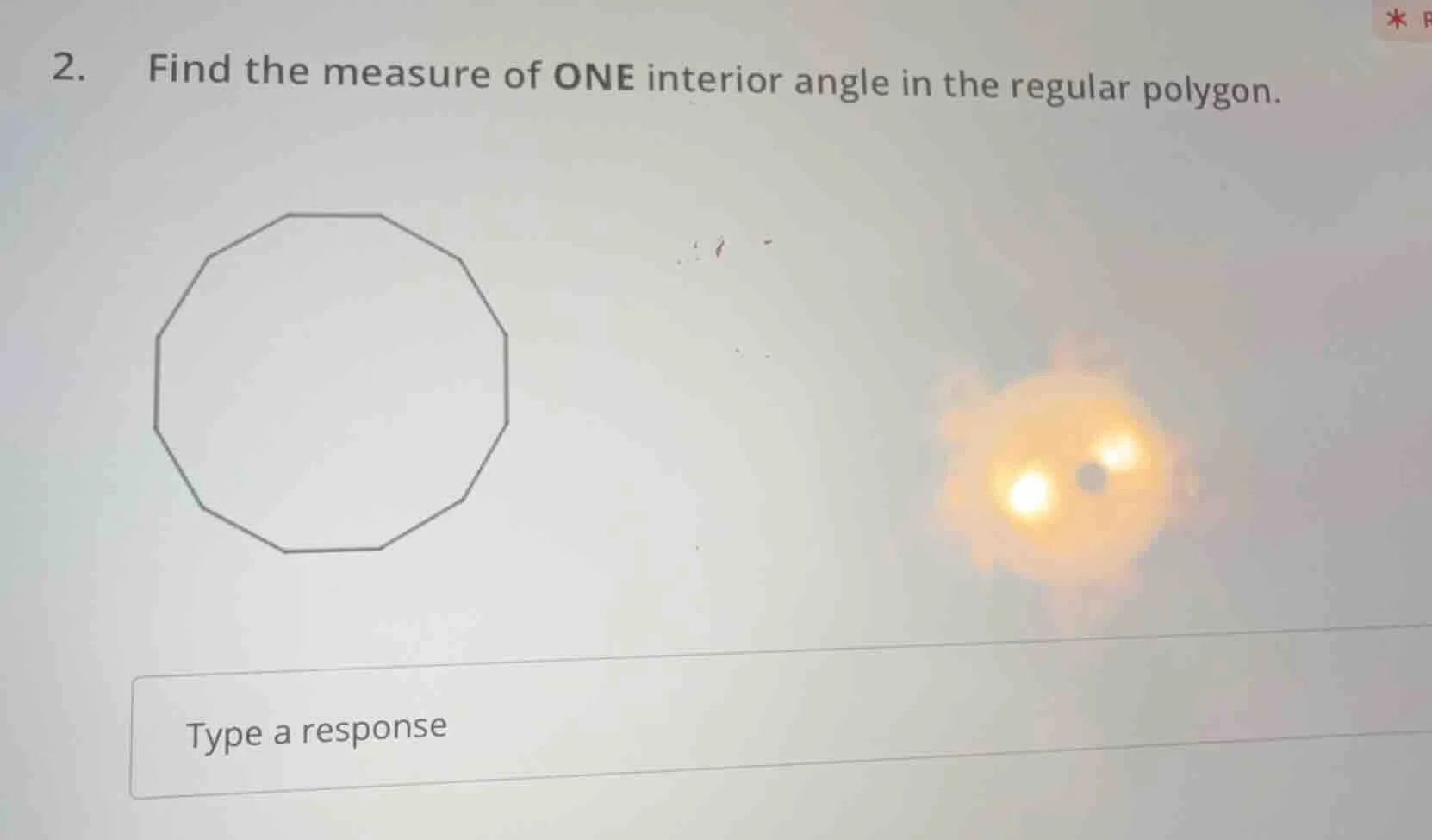 2. find the measure of one interior angle in the regular polygon. a reg…