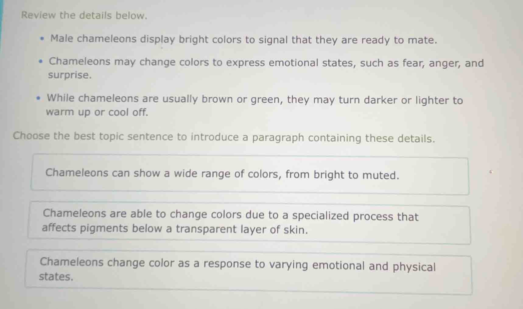 review the details below. - male chameleons display bright colors to si…