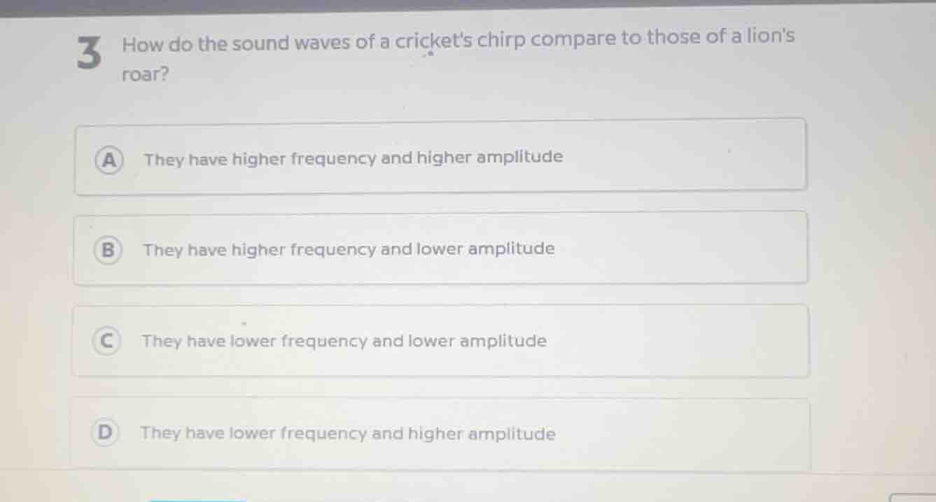 3 how do the sound waves of a crickets chirp compare to those of a lion…