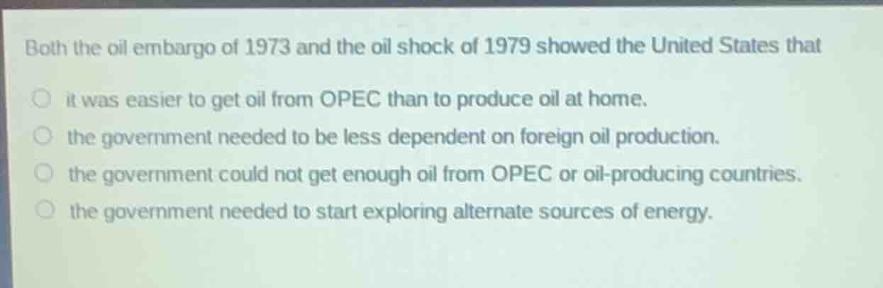 both the oil embargo of 1973 and the oil shock of 1979 showed the unite…
