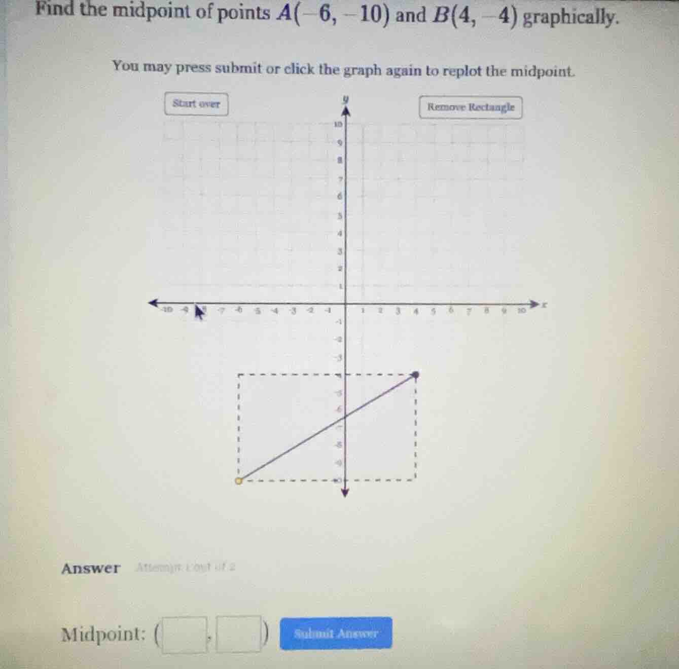 find the midpoint of points a(-6, -10) and b(4, -4) graphically. you ma…
