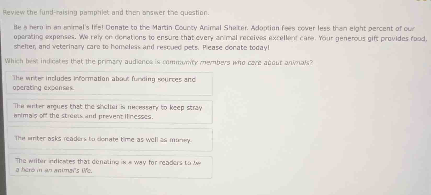 review the fund-raising pamphlet and then answer the question. be a her…