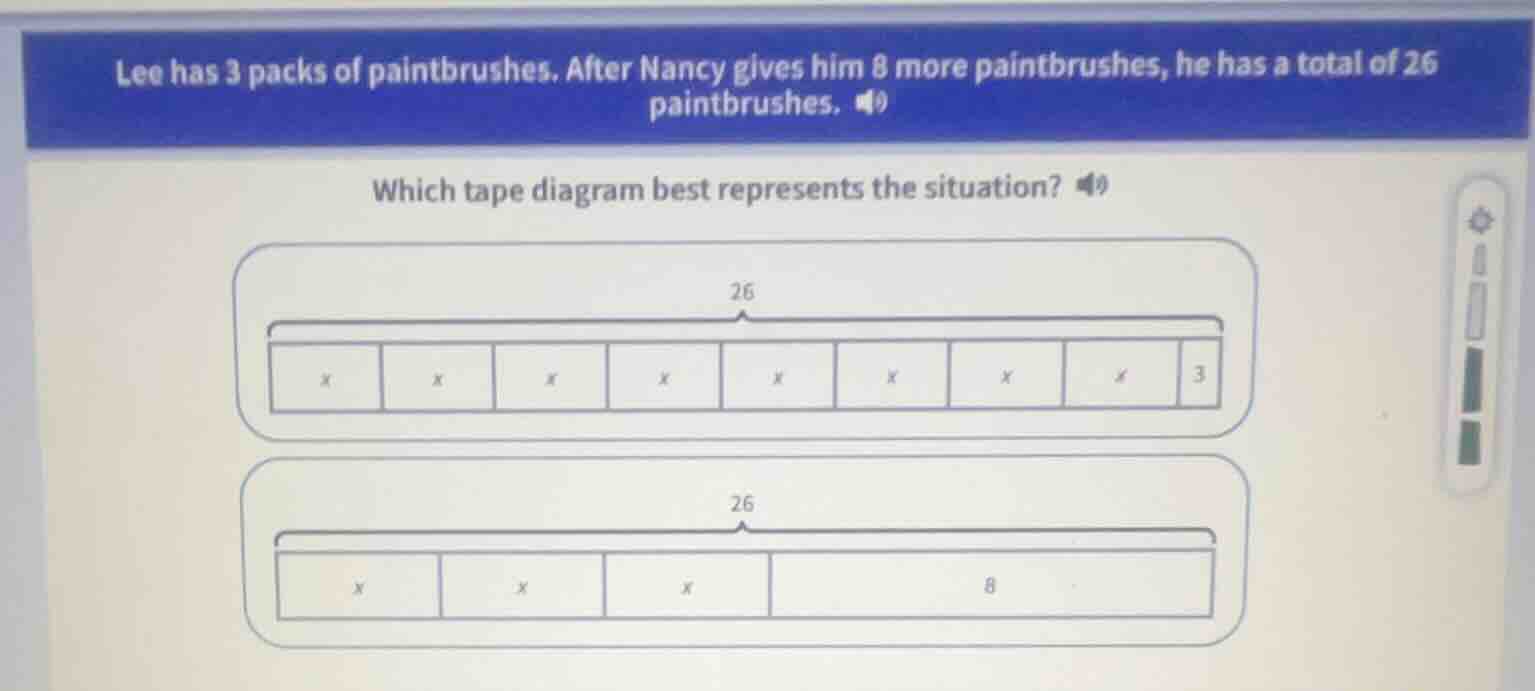 lee has 3 packs of paintbrushes. after nancy gives him 8 more paintbrus…