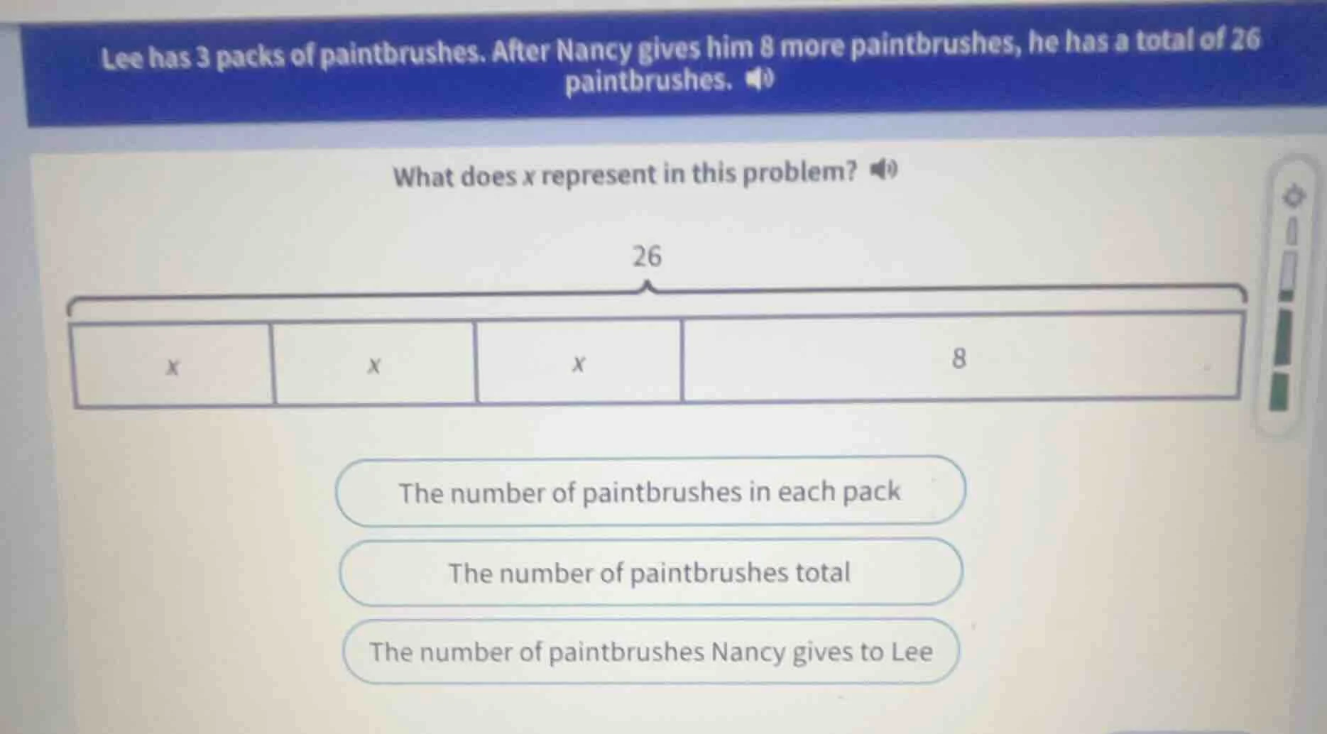 lee has 3 packs of paintbrushes. after nancy gives him 8 more paintbrus…