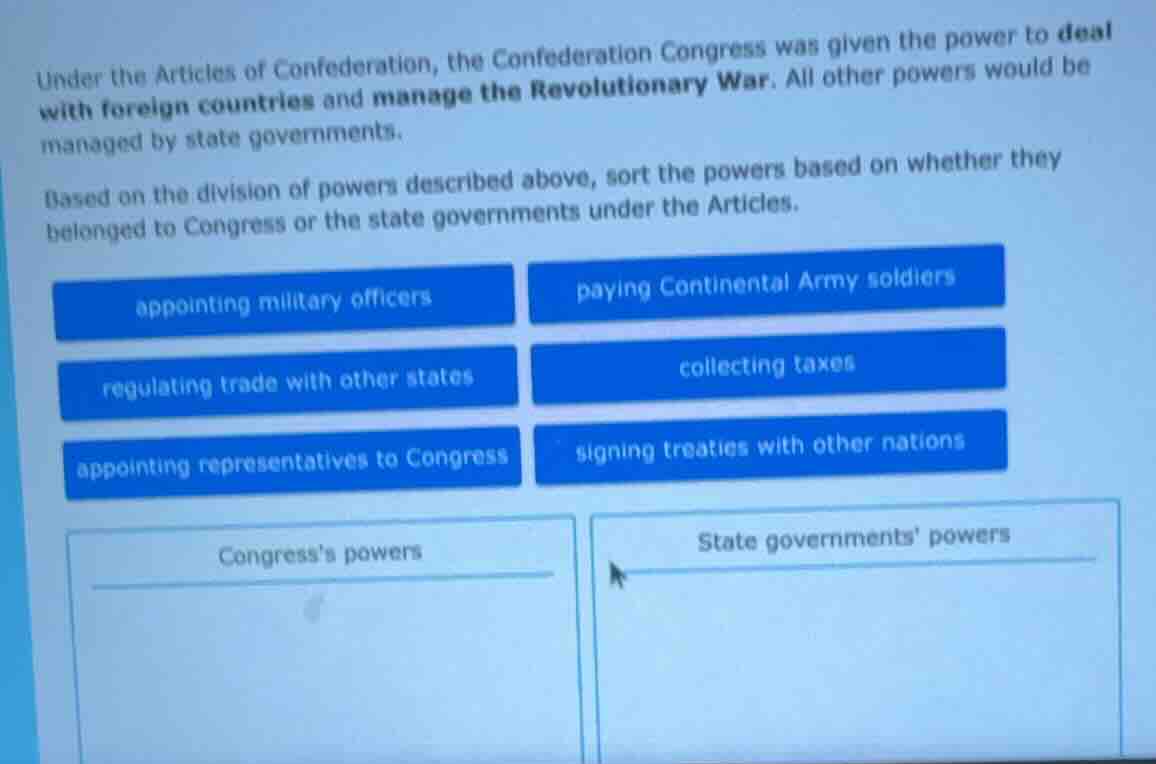 under the articles of confederation, the confederation congress was giv…