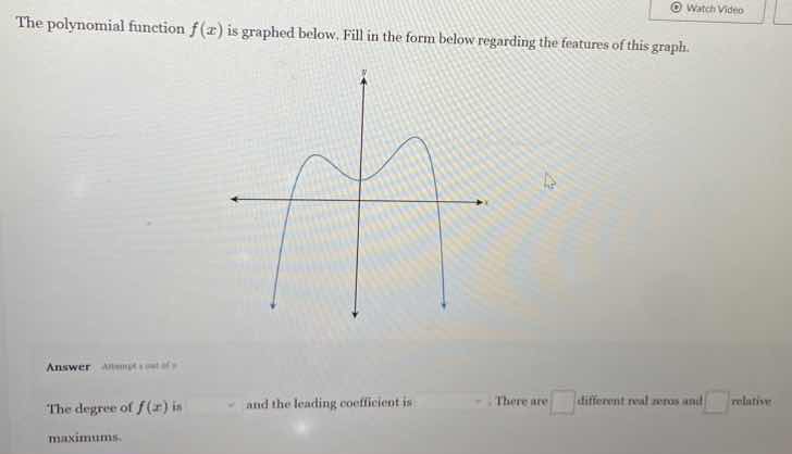 the polynomial function $f(x)$ is graphed below. fill in the form below…