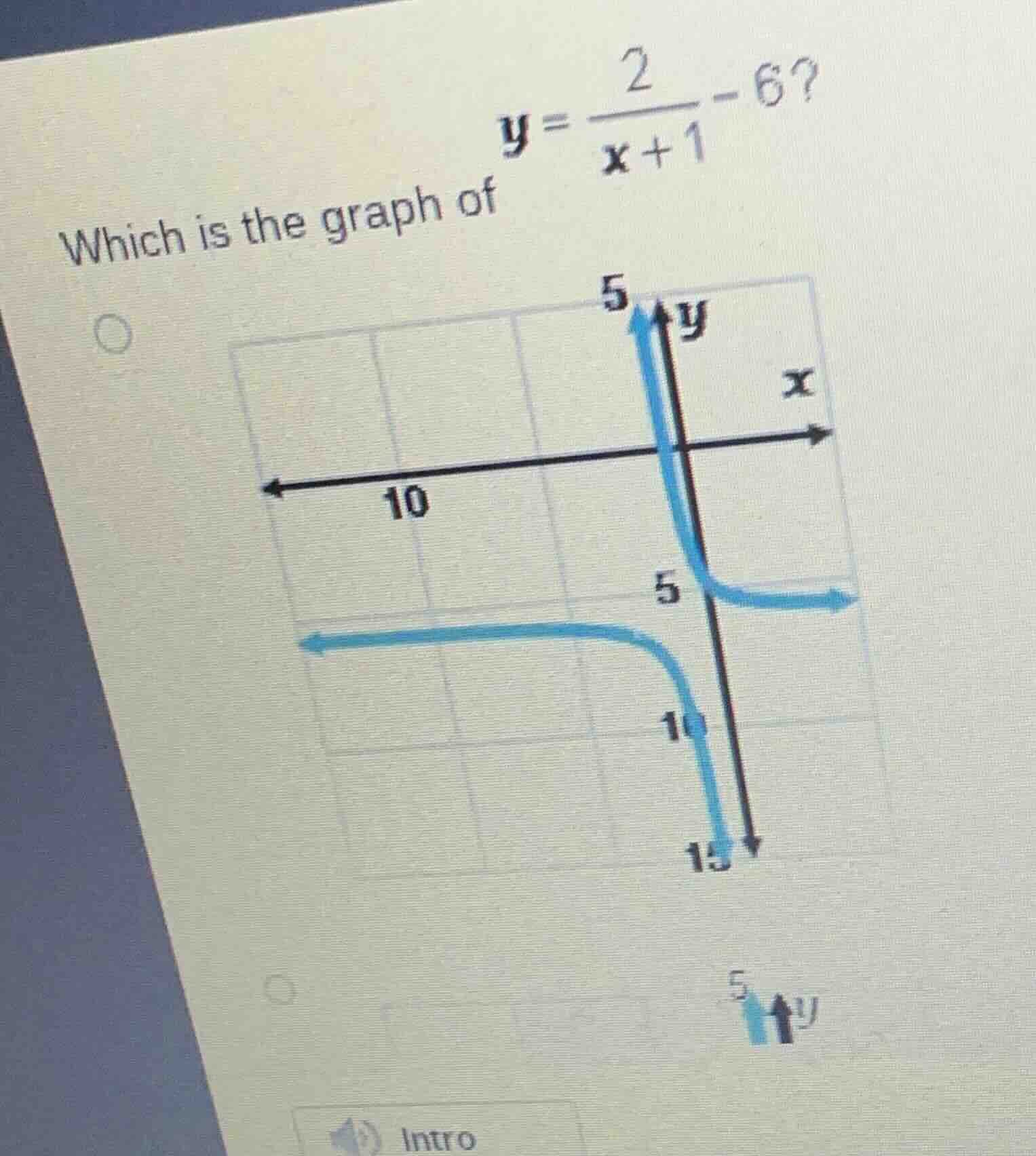 which is the graph of $y = \\frac{2}{x + 1} - 6$?