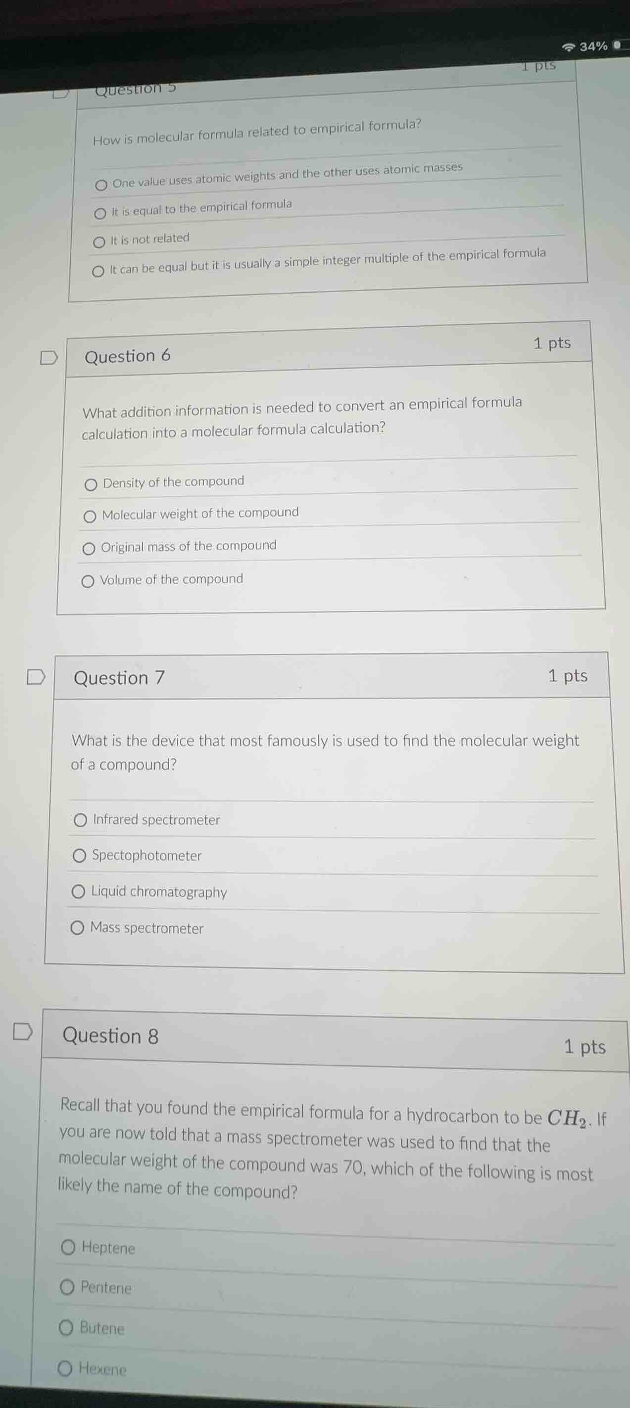 question 5 how is molecular formula related to empirical formula? one v…
