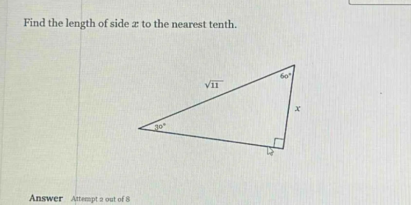 find the length of side x to the nearest tenth. triangle with angles 30…