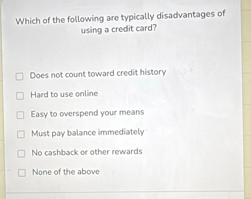 which of the following are typically disadvantages of using a credit ca…