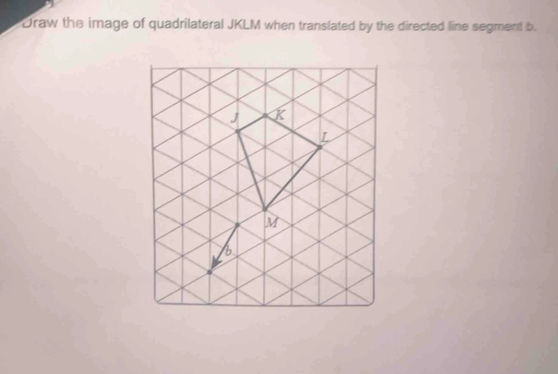 draw the image of quadrilateral jklm when translated by the directed li…