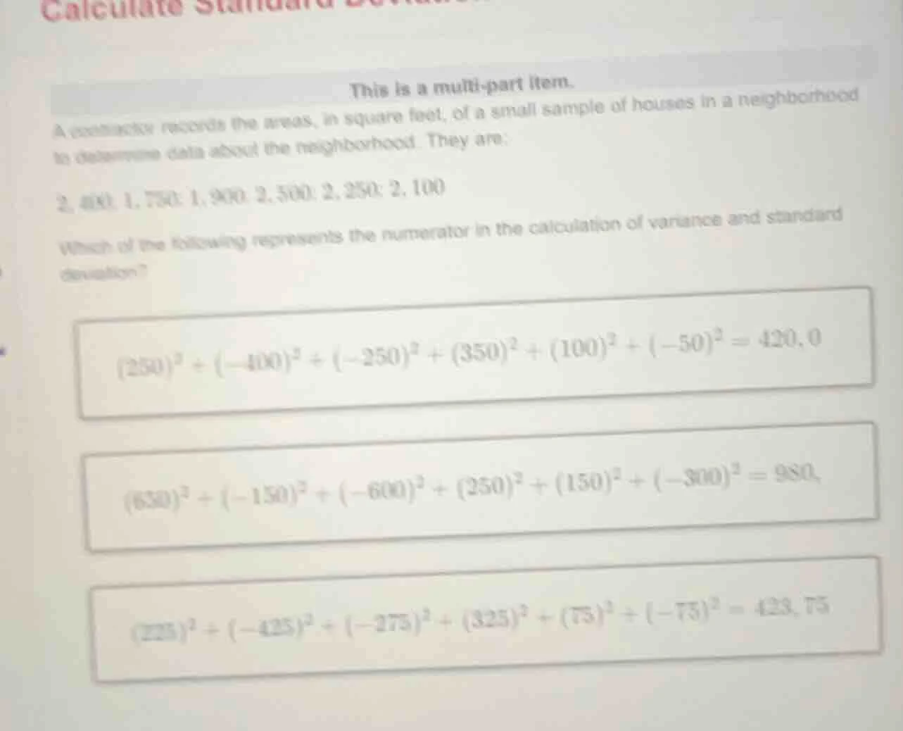 calculate standard deviation this is a multi - part item. a contractor …