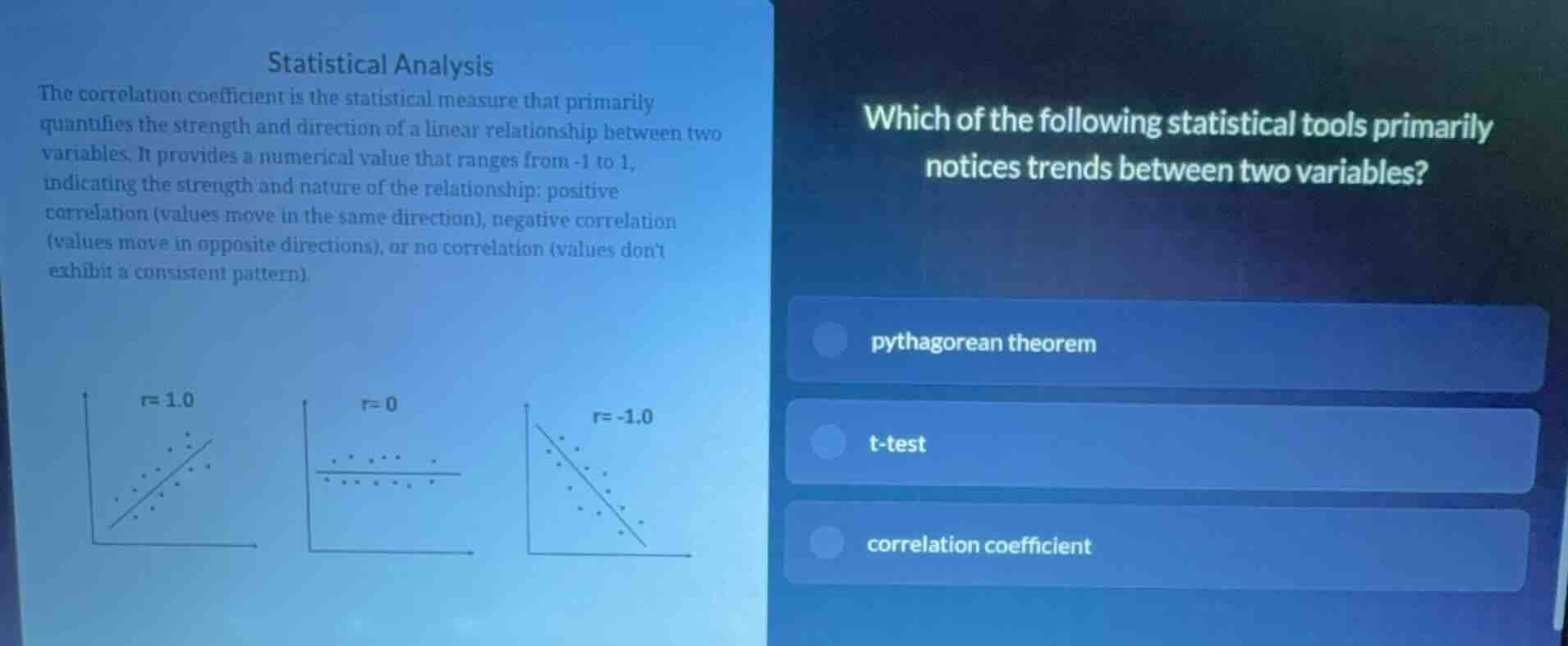 statistical analysis the correlation coefficient is the statistical mea…