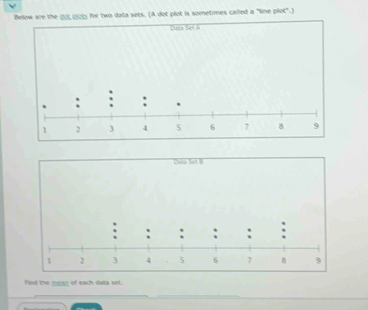 below are the dot plots for two data sets. (a dot plot is sometimes cal…