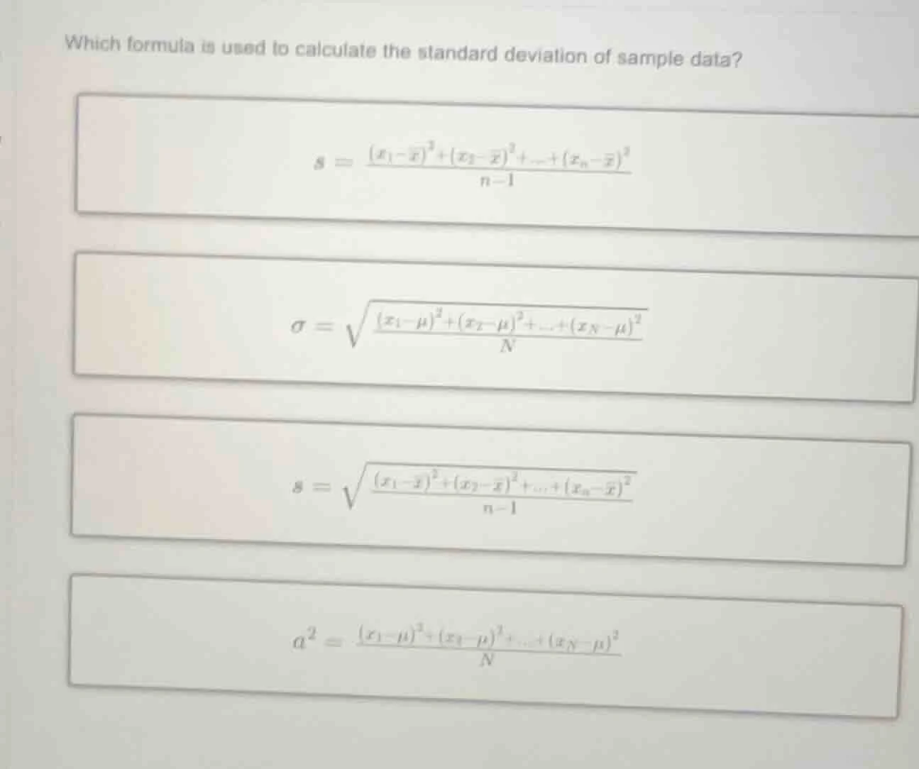 which formula is used to calculate the standard deviation of sample dat…