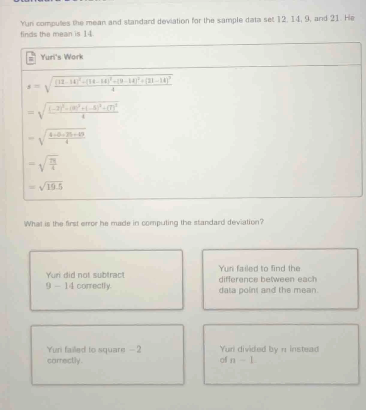 yun computes the mean and standard deviation for the sample data set 12…