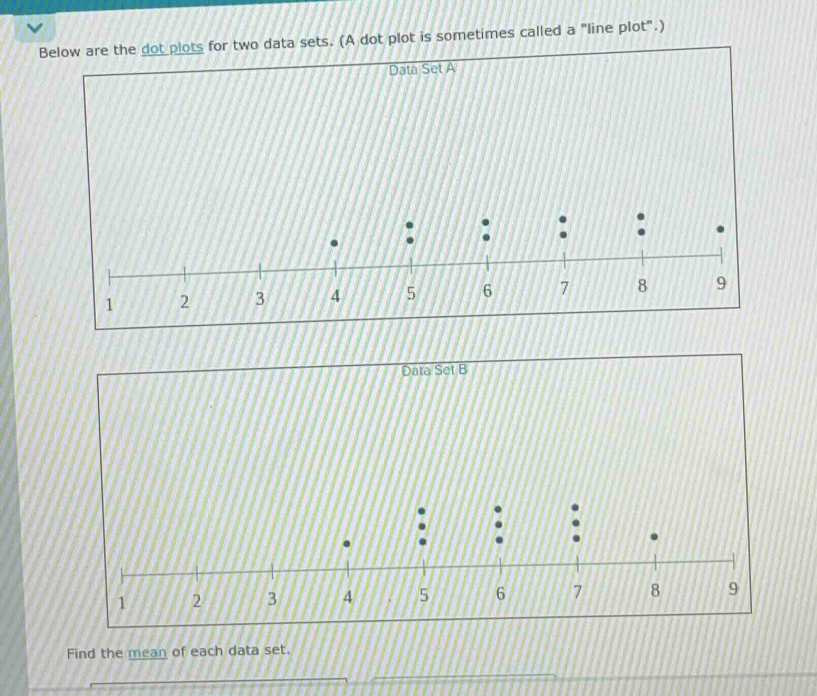 below are the dot plots for two data sets. (a dot plot is sometimes cal…