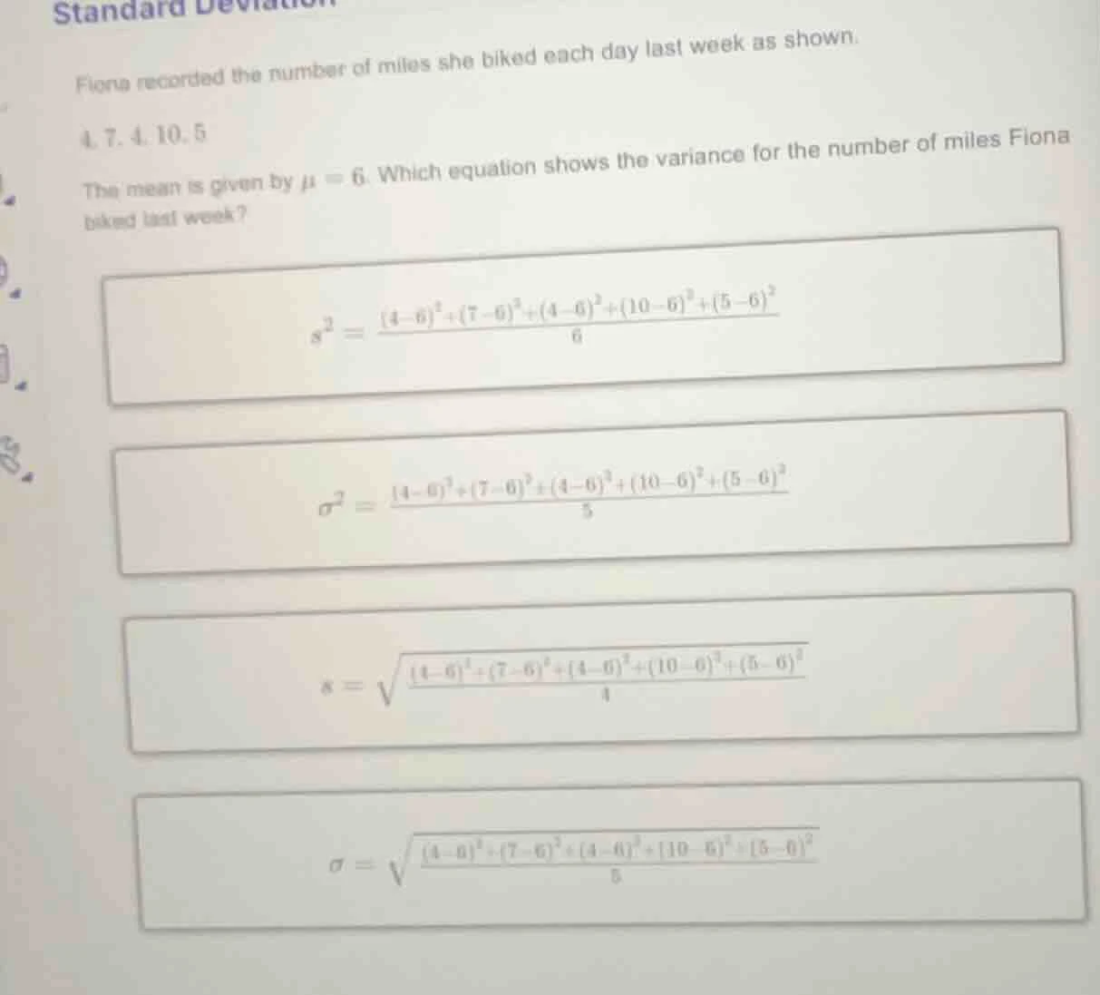 standard deviation fiona recorded the number of miles she biked each da…