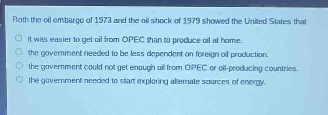 both the oil embargo of 1973 and the oil shock of 1979 showed the unite…
