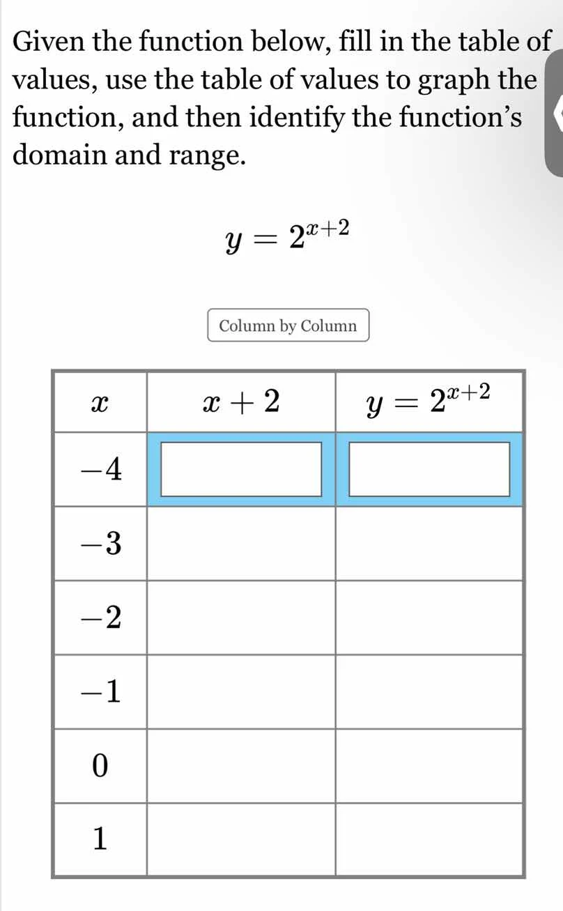 given the function below, fill in the table of values, use the table of…