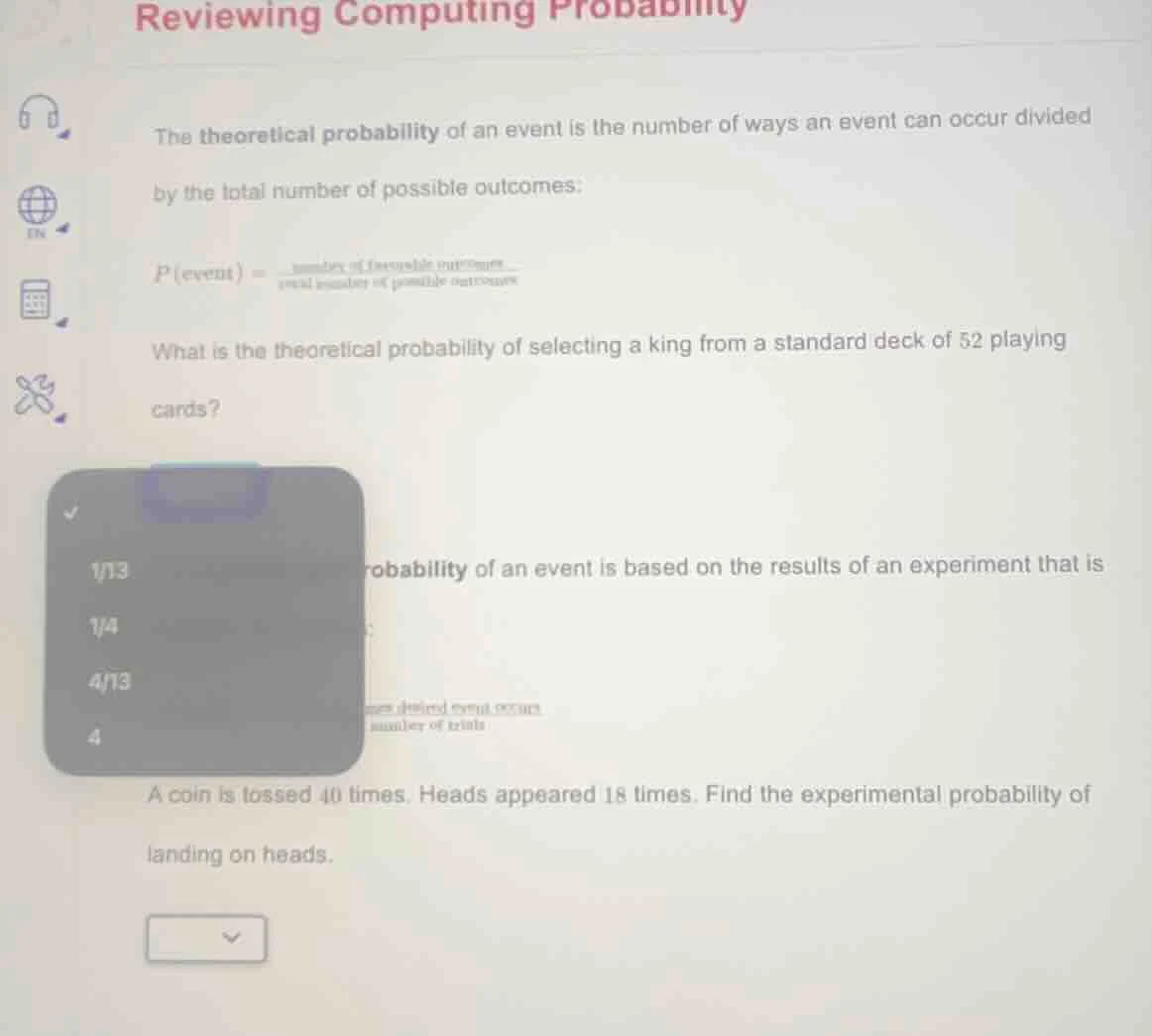 reviewing computing probability the theoretical probability of an event…