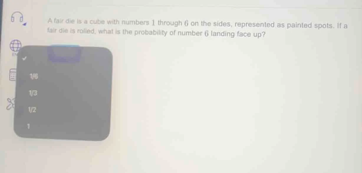 a fair die is a cube with numbers 1 through 6 on the sides, represented…