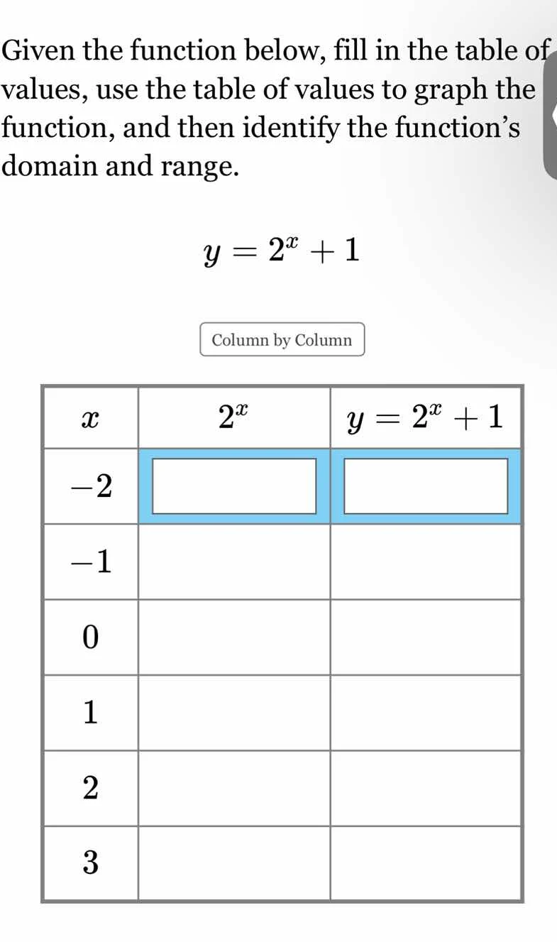 given the function below, fill in the table of values, use the table of…