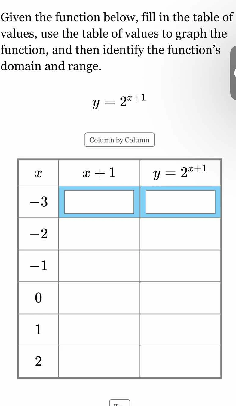 given the function below, fill in the table of values, use the table of…