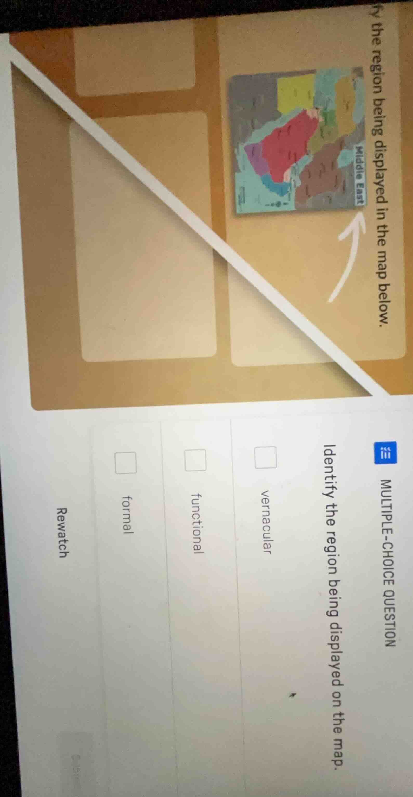 the region being displayed in the map below. middle east multiple-choic…