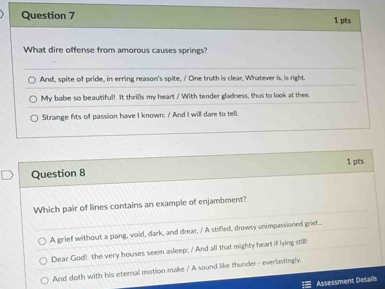 question 7 1 pts what dire offense from amorous causes springs? ○ and, …