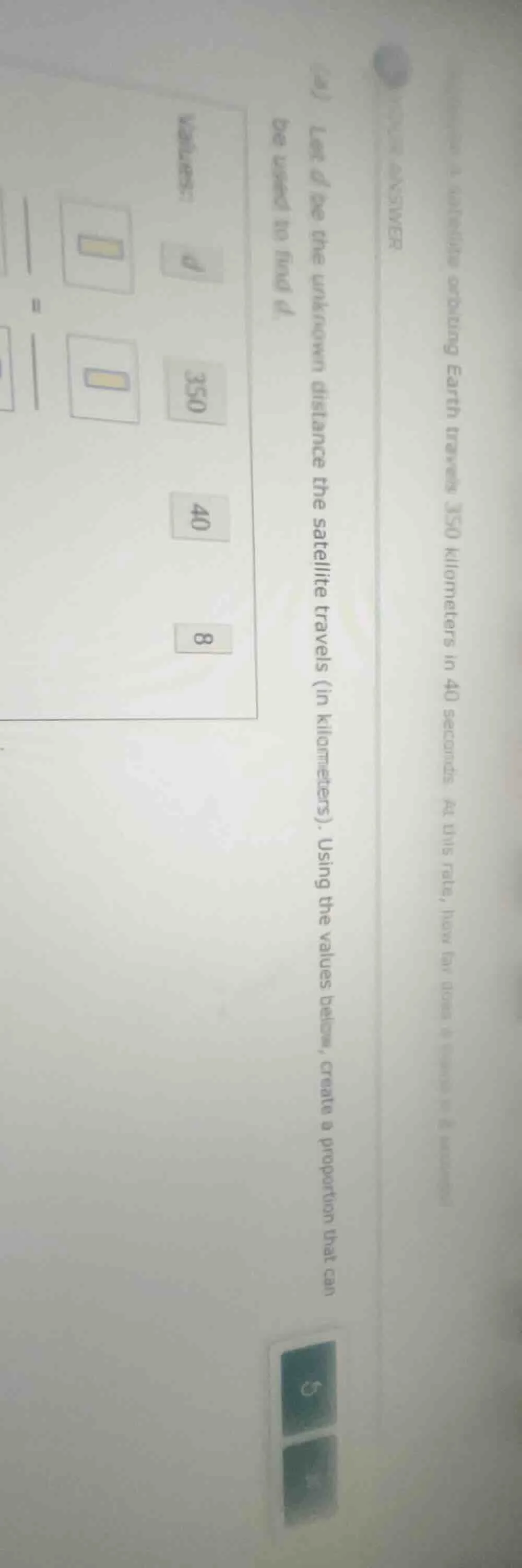 let ( d ) be the unknown distance the satellite travels (in kilometers)…