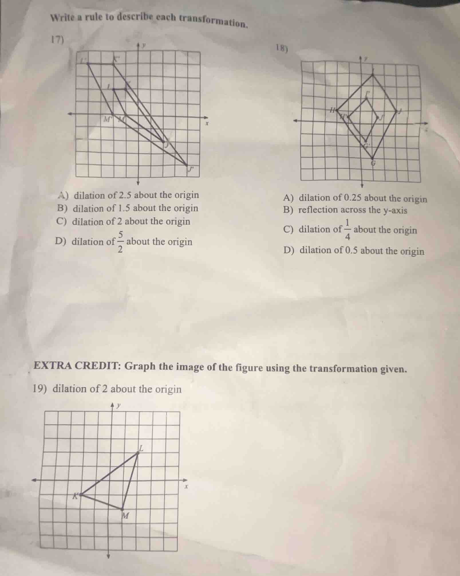 write a rule to describe each transformation. 17) image of a coordinate…