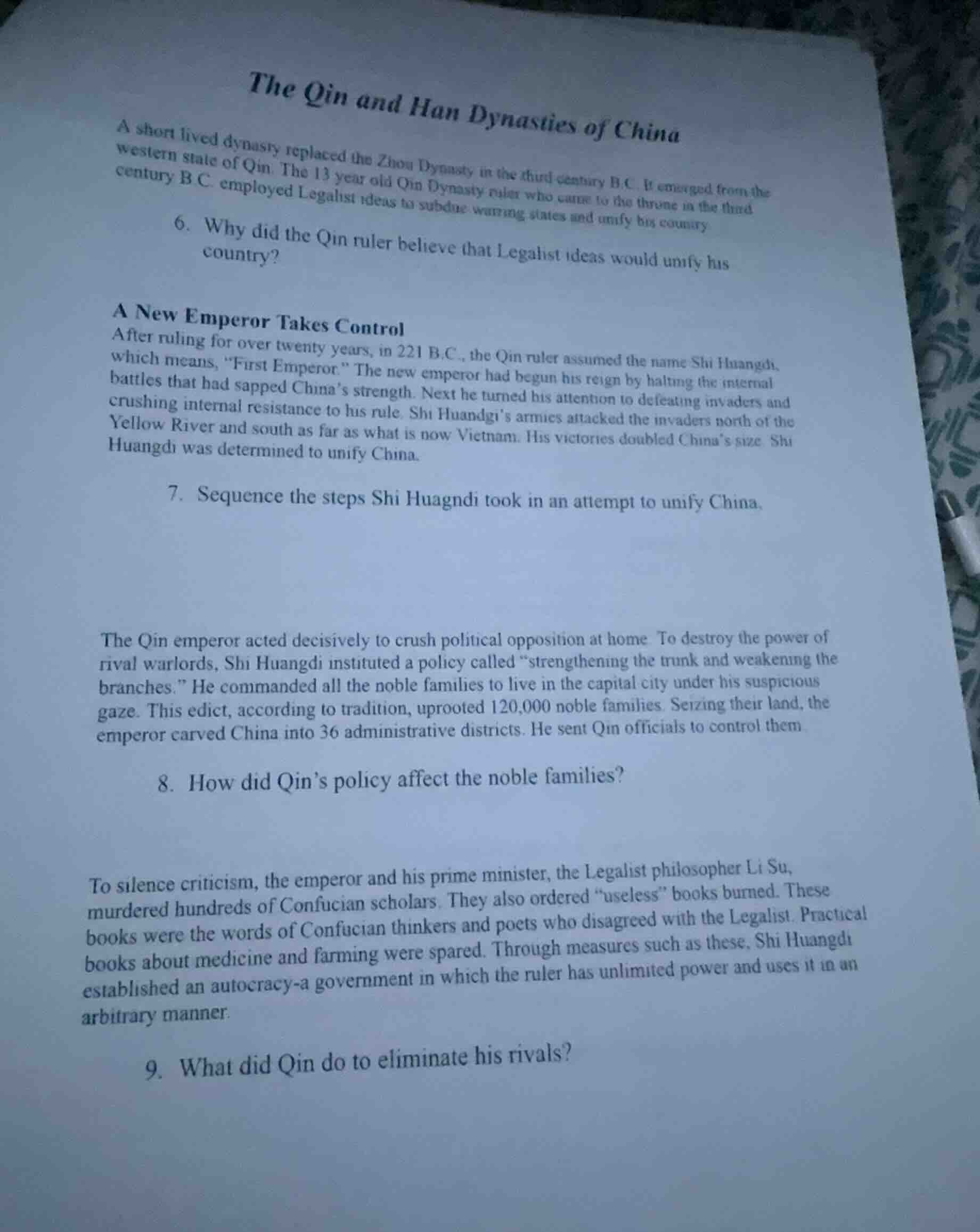 the qin and han dynasties of china a short lived dynasty replaced the z…