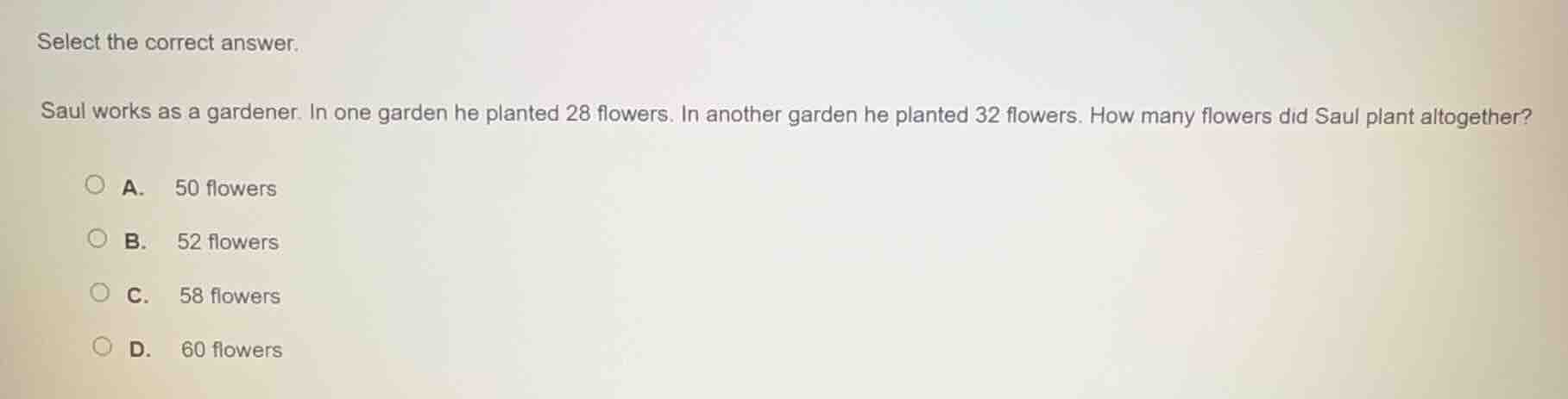 select the correct answer. saul works as a gardener. in one garden he p…