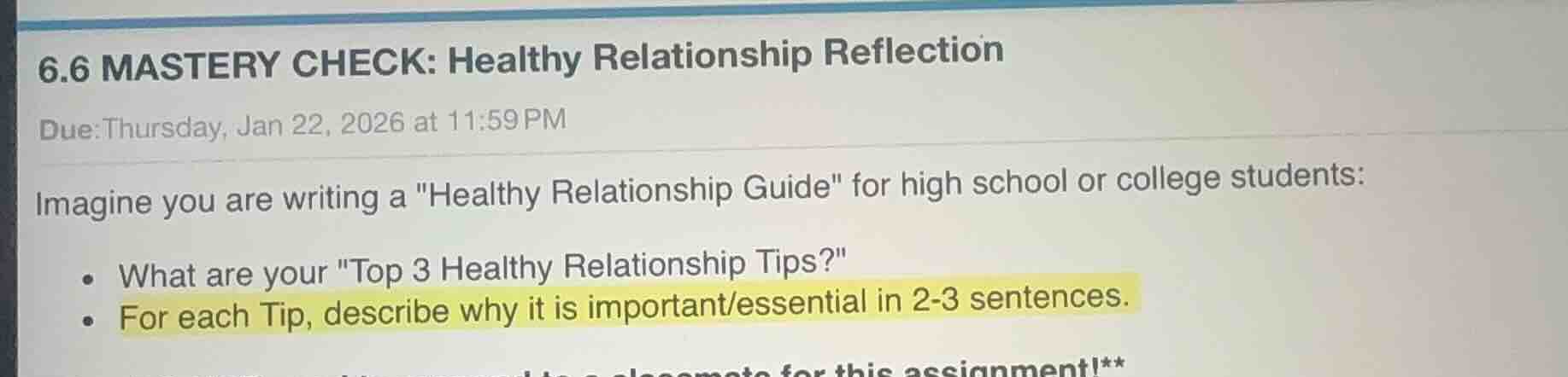6.6 mastery check: healthy relationship reflection due:thursday, jan 22…