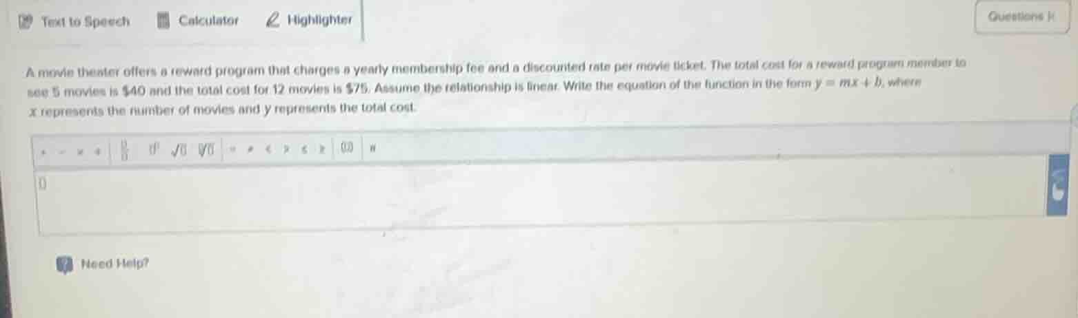 a movie theater offers a reward program that charges a yearly membershi…