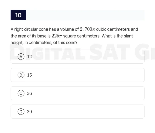 10 a right circular cone has a volume of 2,700π cubic centimeters and t…
