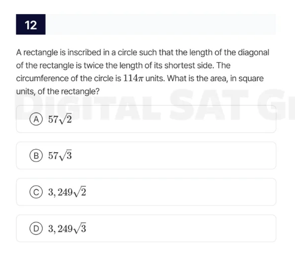12 a rectangle is inscribed in a circle such that the length of the dia…