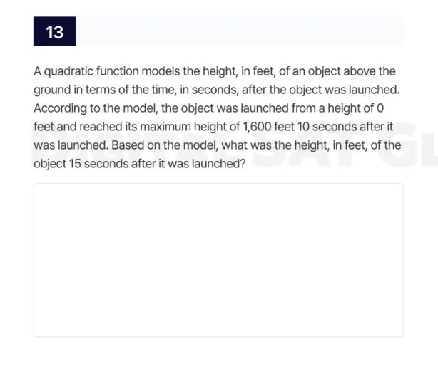13 a quadratic function models the height, in feet, of an object above …