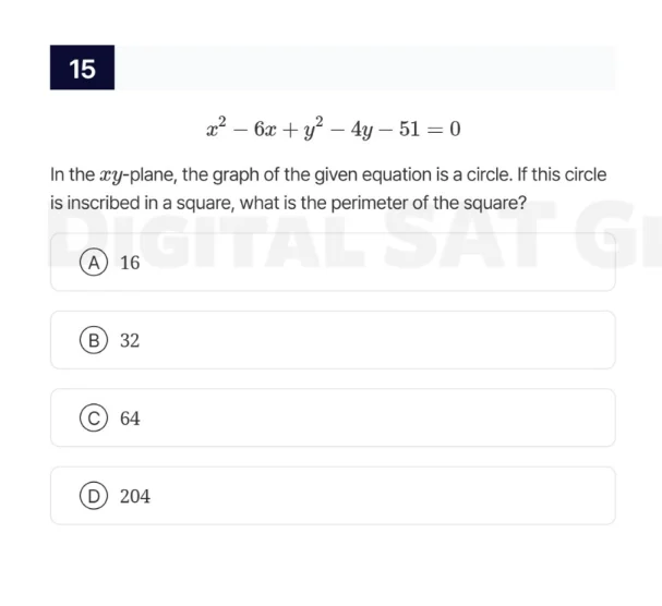 15 $x^2 - 6x + y^2 - 4y - 51 = 0$ in the $xy$-plane, the graph of the g…