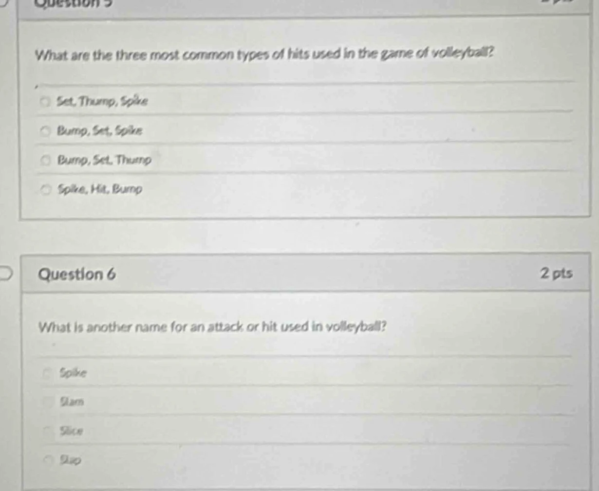 question 5 what are the three most common types of hits used in the gam…