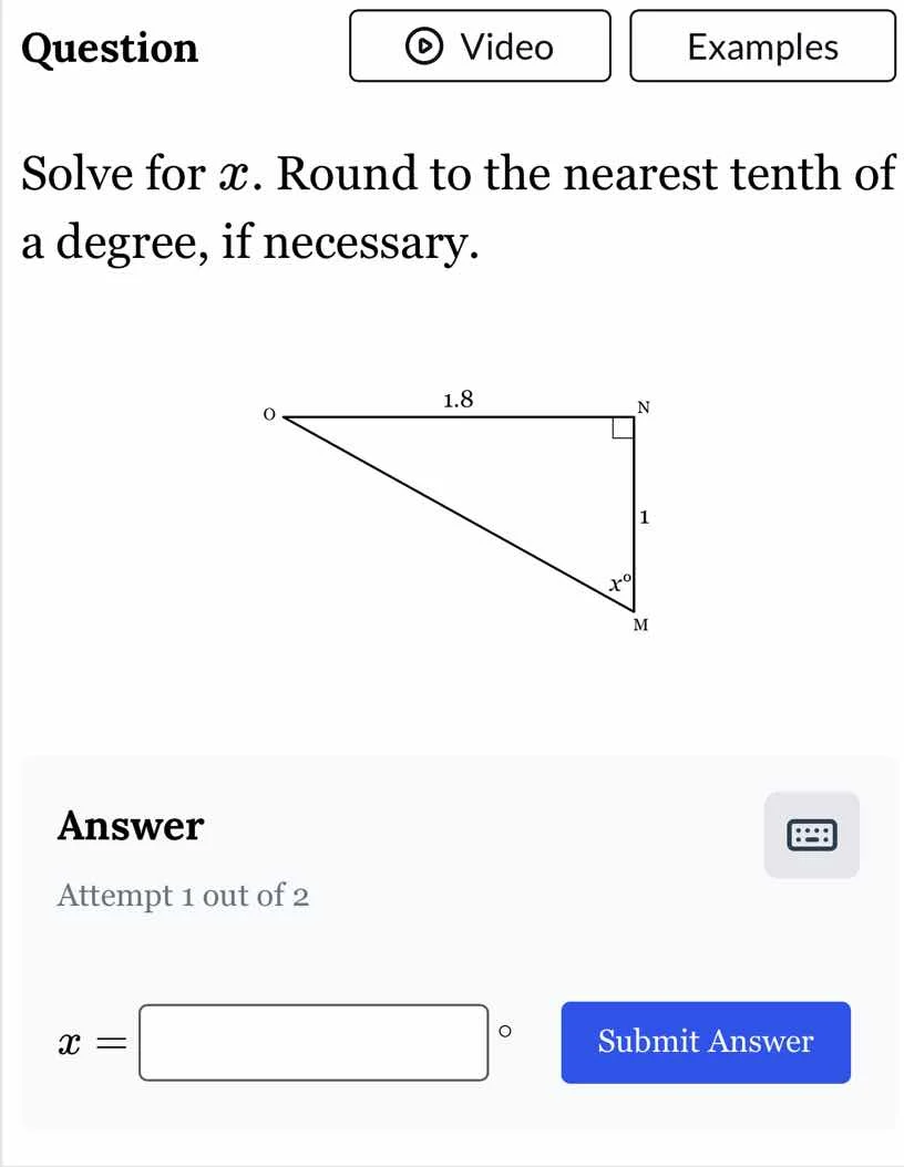 solve for ( x ). round to the nearest tenth of a degree, if necessary. …