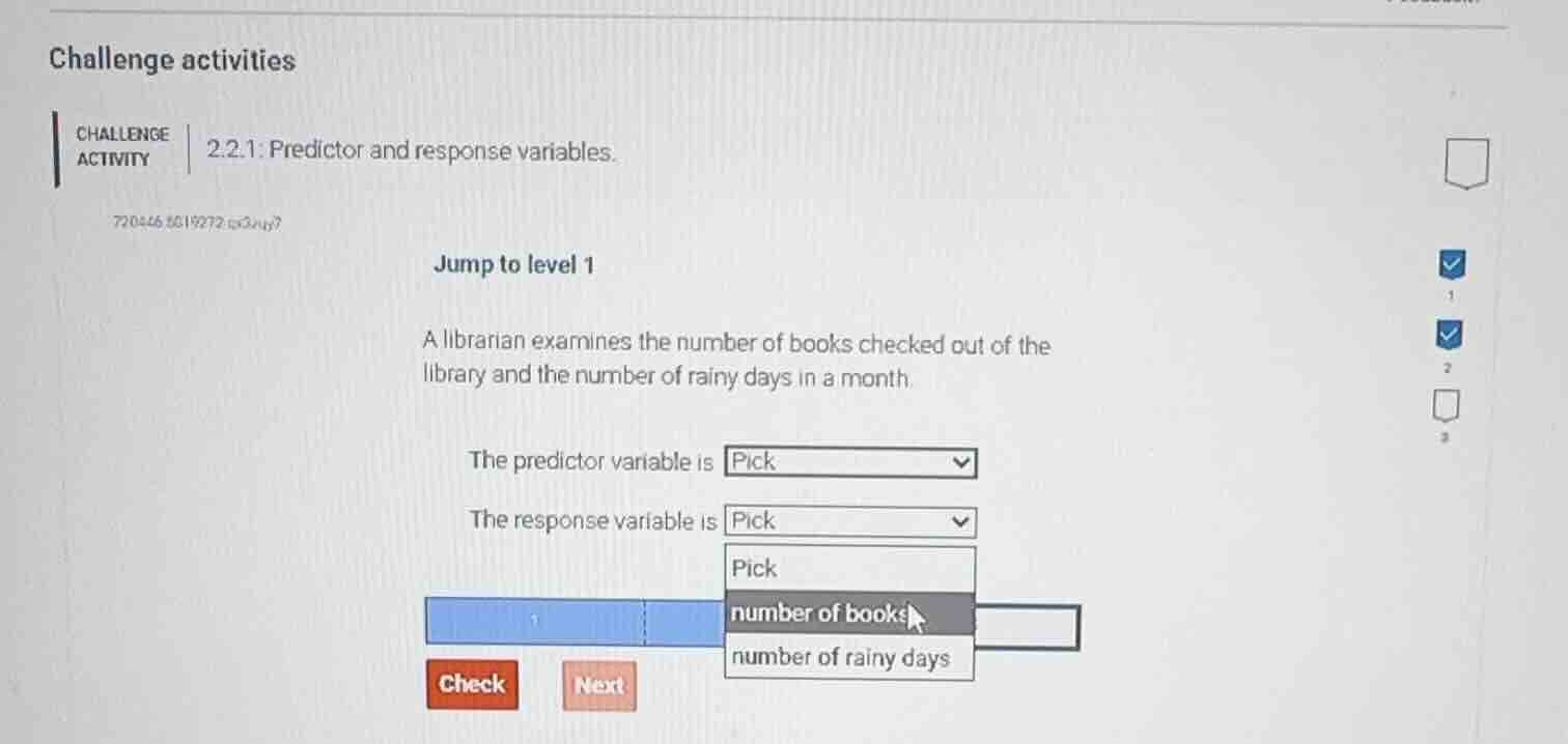 challenge activities challenge activity 2.2.1: predictor and response v…