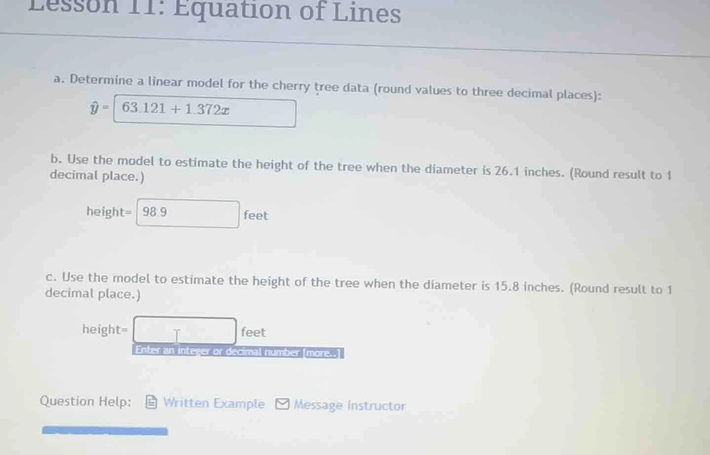 lesson 11: equation of lines a. determine a linear model for the cherry…